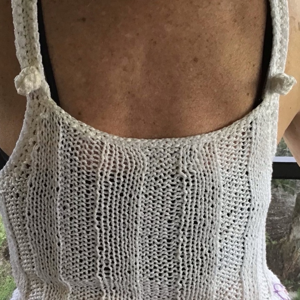 Crop Top Hand Crafted Crochet Halter White Ribbed Tank Boho Ruffle Crystals - Picture 13 of 16